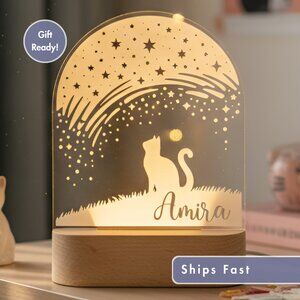 Personalized Cat Night Light – Custom LED Lamp Kids Room Decor